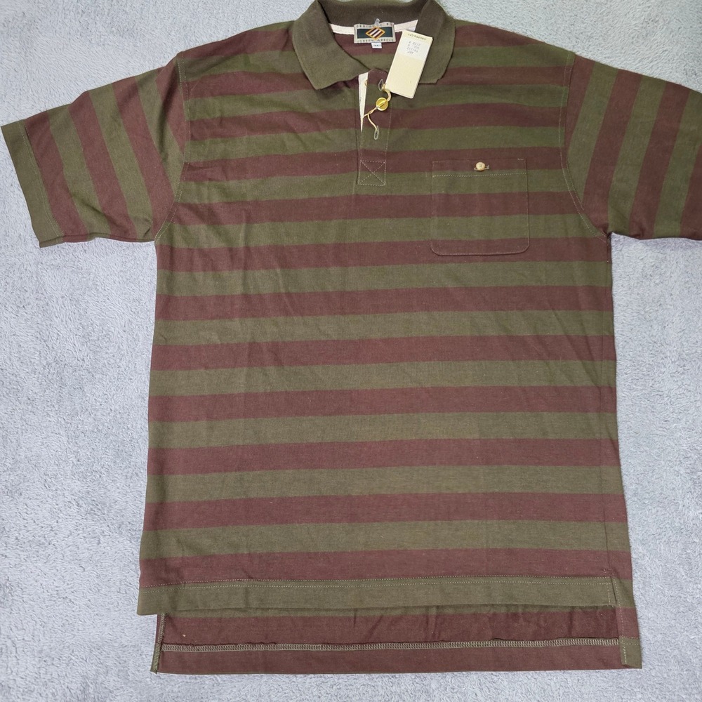 Joseph Abboud Mens M Polo Shirt Green Brown Striped Cotton Made in Italy Vintage
